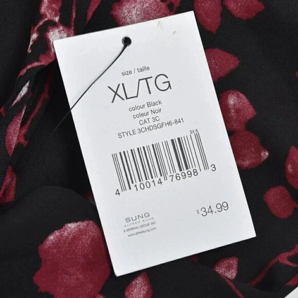 NWT Alfred Sung Floral Tank Top Black Red Sleeveless V-Neck Size XL - Picture 6 of 11